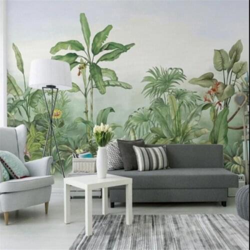 Milofi custom 3D wallpaper mural Nordic Southeast Asia hand-painted oil painting green tropical plant background wall home decor
