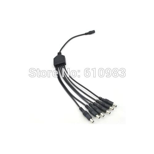 5 pieces/lot) Black DC power cable 1 male plug to 6 female jack 1 in 6 connectors Splitter Cable for cctv camera