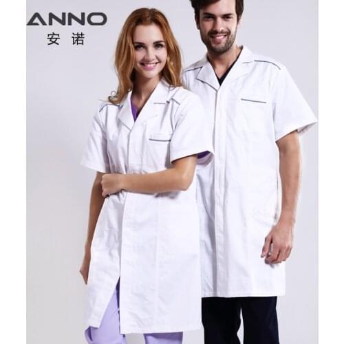 ANNO Short Sleeve Lab Uniforms Work Wear Pharmacy White Coat Chemistry Women Man White Doctor Uniform Jacket Beauty Salon Gown