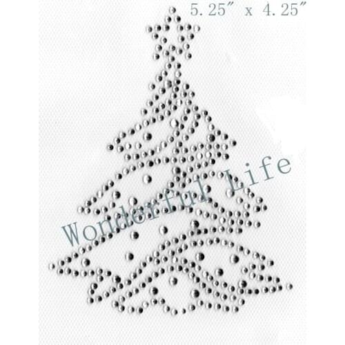 Free shipping xMas Tree Rhinestone Iron On Transfer -- Clear