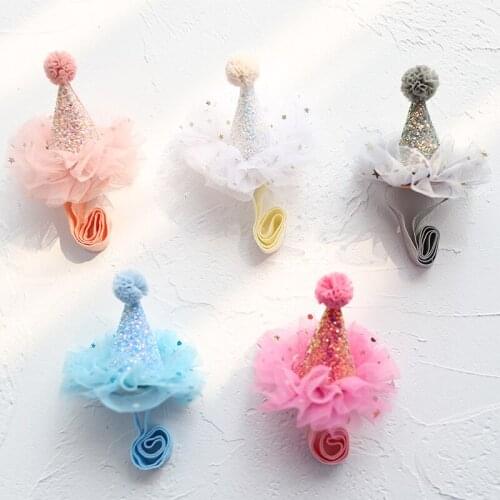 Boutique ins 10pcs Fashion Cute Pom Pom Hat Headbands Solid Glitter Floral Birthday Cap Soft Hairbands Princess Party Headwear