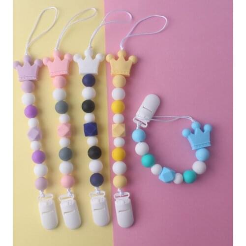 DIY Food Grade Baby Silicone Teethers Crown Handmade Pacifier Clip Holder Chain Silicone Pacifier Chains Teether Toy for Newborn