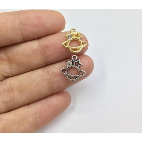 Eruifa 20pcs 10mm Mini Earth with Rhinestone Coin Zinc Alloy necklace,earring bracelet jewelry DIY handmade 2 colors