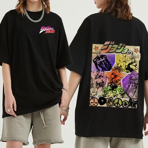 Cool Jojo Bizarre Adventure T Shirt Men Short Sleeved Jotaro Kujo Manga Graphic Tshirt Cotton Regular Fit Casual Tee Harajuku