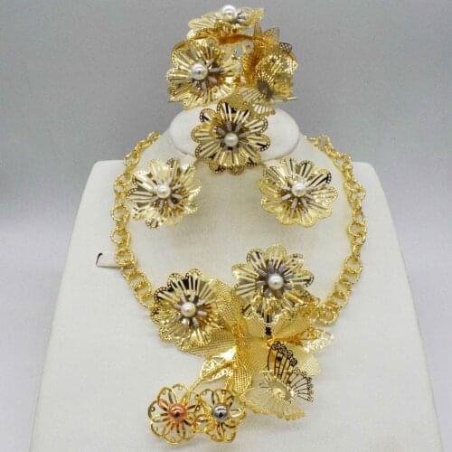 HOT Fashion wedding Dubai Africa Nigeria African Jewelry set gold-color necklace Earrings romantic woman Bridal Jewelry Sets