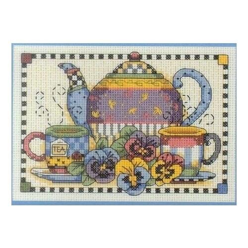 COTTON FREE delivery hot sell Top Quality counted cross stitch kit tea teapot flower Dim 6877