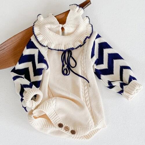 Korean Style Toddler Baby Girl Knitting Romper Doll Collar Autumn Winter Infant Baby Girls Jumpsuit Baby Girls Knitting Clothes