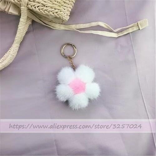 Magicfur - Flower Keychain Real Mink Fur Flower Keychain Pretty Handbag Charm Key Ring Purse Keyring Pendant Accessories