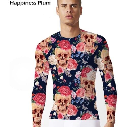 KYKU Skull Long Sleeve T Shirt Men Skeleton Tshirt 3d Print T-shirt Flower Shirt Punk Rock Mens Clothing Hip Hop Tee Tops