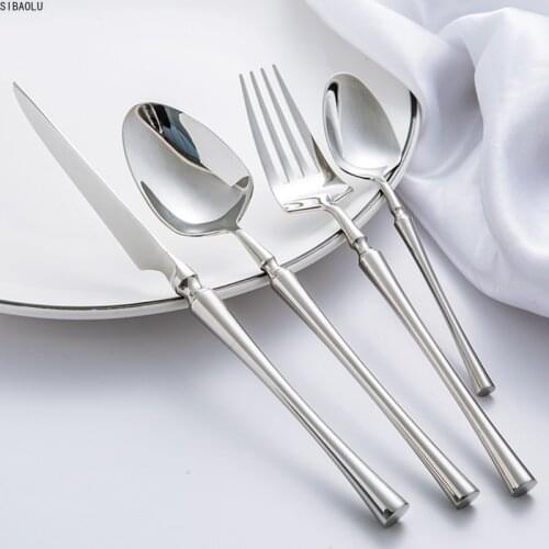 24pcs/lot Korean Food Portable Cutlery 304 Stainless Steel Table Knife S poon Fork Dinner Set Dinnerware Gold Tableware Sets