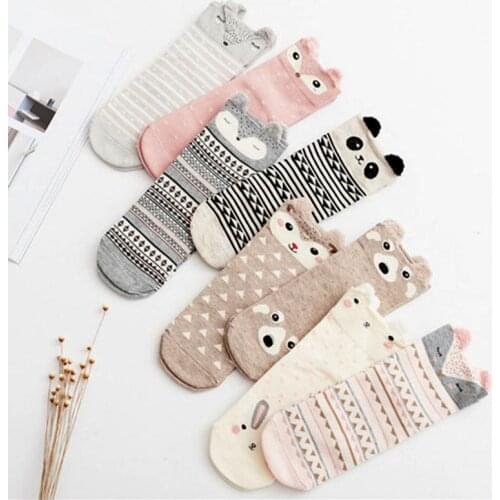 New Women Style Cotton Three-dimensional Cartoon Cotton Cute Animal Ears Short Socks For Female Hot Sale