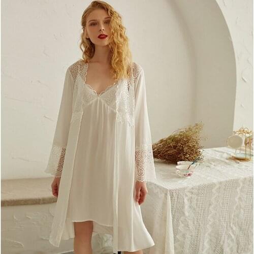 2021 New Long-sleeved Suspenders with Sweet Lace Elastic Shoulder Straps Sexy and Charming Palace Style Princess Nightdress