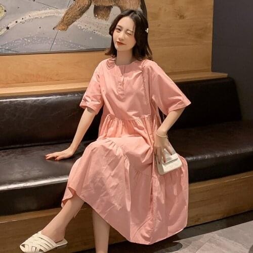 2021 Summer New Cotton Maternity Long Dress Elegant Retro A-Line Casual Loose Dress Clothes for Pregnant Women Pregnancy Wear