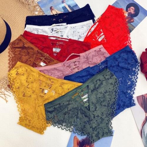 New Womens Underwear Sexy Lace Panties Fashion Metal Ring Hollow Out Briefs Middle Waist Seamless Underpants Female Lingerie