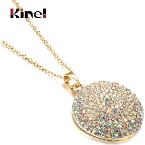 Kinel Hot Colorful Crystal Women Big Pendant Necklace Gold Color Morocco Banquet Wedding Necklace Statement Jewelry Crystal Gift