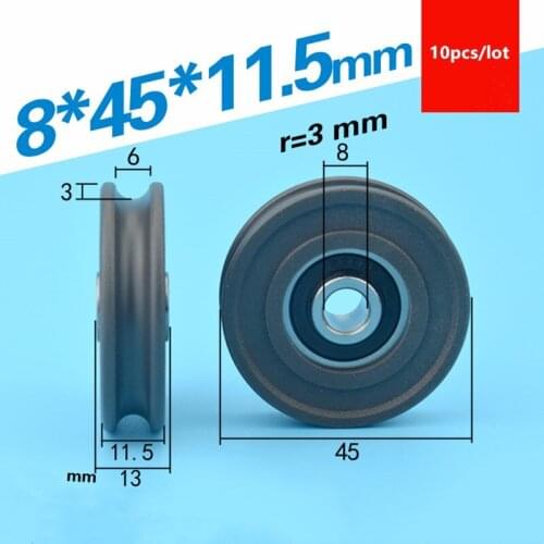 10pcs U groove Plastic coated bearing 628RS 8*45*11.5mm sliding door POM roller wheel nylon U type pulley bicycle accessories