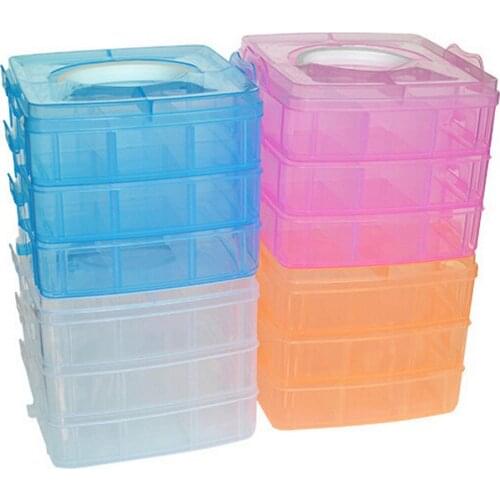 Clear Plastic Craft Beads Jewellery Storage Organizer Tool Box Case Three-layer 18-compartment Removable Plastic Storage Box