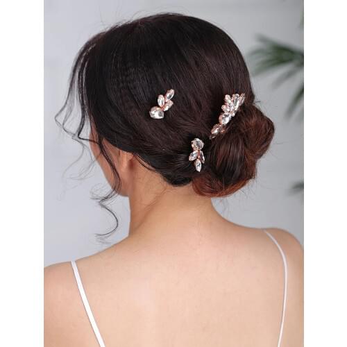 Fashion Rose gold Hair comb Trendy Headpieces Handmade Hair pins Banquet Headdress Chic set of Wedding Bridal Hair Accessories
