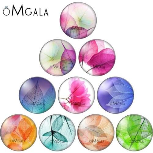Colorful Transparent Leaves 10pcs 12mm/18mm/20mm/25mm Round photo glass cabochon demo flat back Making findings