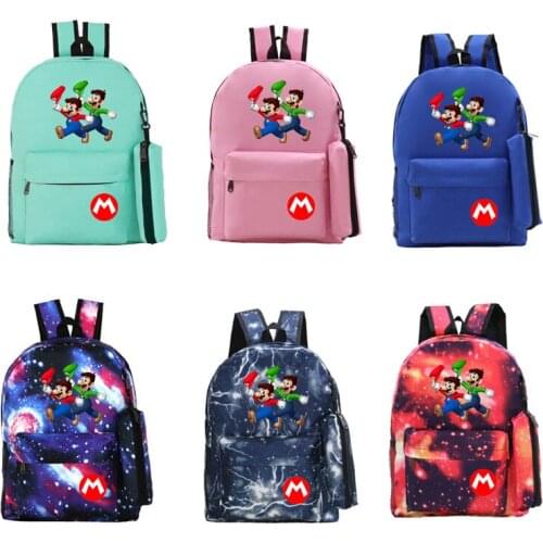 Super Mario Surrounding Cartoon Printed Backpack with Pencil Case Casual Student Schoolbag Two-piece Set Must-have for School
