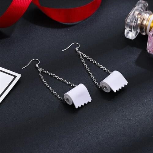 1 pair Toilet Paper Earrings For Women Silver Dangle Earing Brincos Femme Pendientes 2020 Personality Creative Jewelry Bijoux