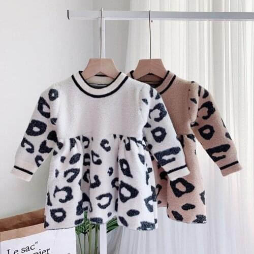 2019 Baby Infant Girl Leopard Sweater Girls Soft Warm Winter Dress Sweaters Kids Children Vestidos Clothes