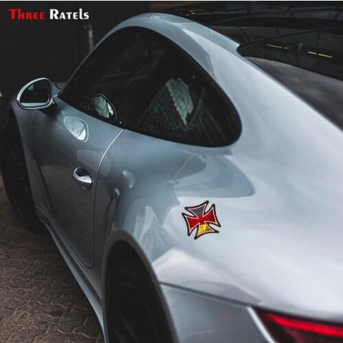 Three Ratels FTC-1112 Iron Cross with Germany German Flag Motif External Vinyl Car Sticker Sticker for Car Motorcycle Bike