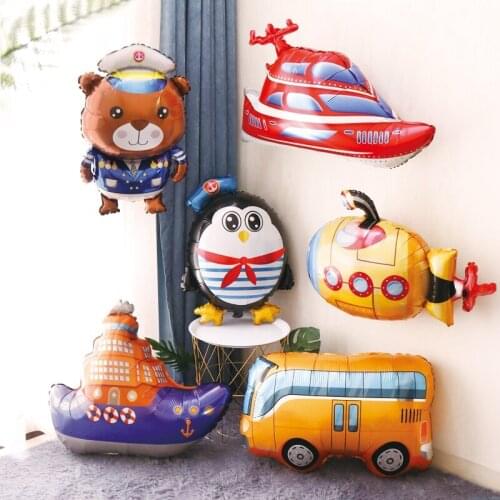 Yacht Airplane Water Vehicle Balloon Ship Submarine Toy Captain Harry Bear Cartoon Aluminum Foil Balloon baby show globos