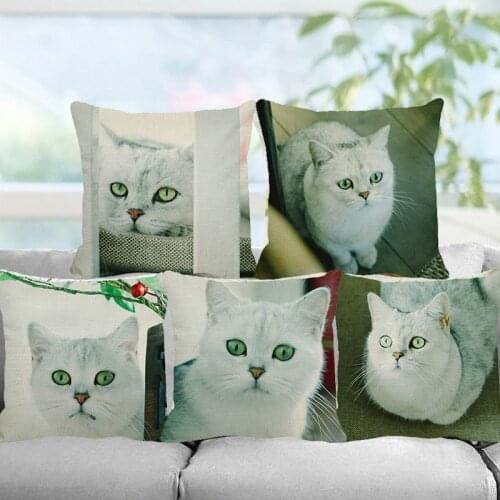 XUNYU Cute Pet Cushion Cover Beautiful Cat Throw Pillow Case Linen Cushion Case Sofa Bed Decorative Pillowcase 45x45cm C0012