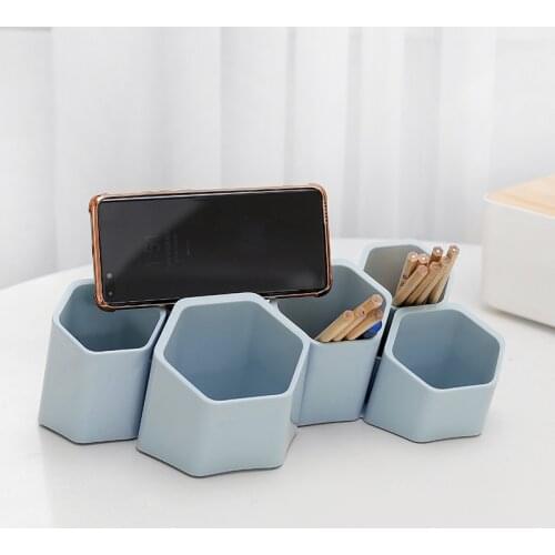 2 Colors Home Office Hexagonal Pen Pencil Holder Pen Storage Cosmetic Makeup Storage Box Desk Drawer Organizer