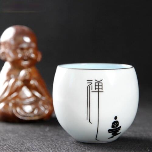 Kung Fu Tea Set Tea Cup Ceramic Tea Cup Teaware Modern White Porcelain Small Tea Cup Matte Ding Kiln Hand-painted Pu'er Cup