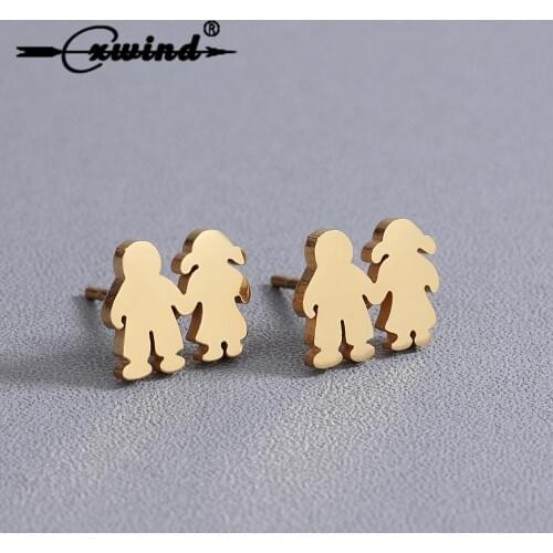 Cxwind Fashion Stainless Steel Boy Girl Figure Charm Female Earrings 2018 Jewelry for Women Wedding Party Decor Stud Earrings