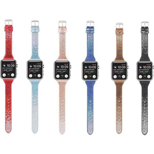 Woman T Band Bright Rhinestone Bracelet For Apple Watch Band 38mm 42mm 40mm 44mm Leather Watchband iWatch Strap 2 3 4 5 6 SE