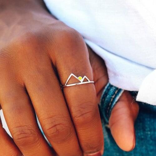 Womens Mountain with Sun Charm Ring Bohemian Jewelry Mountain Hollow Metal Minimalist Sunset Ring World Traveler Gift #KHD93FJ