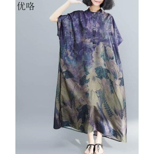 4XL 5XL 6XL Plus Size Women Dress Summer Sundress Vintage Oversize Vestido Art Print Floral Female Loose Elegant Maxi Dress 2019