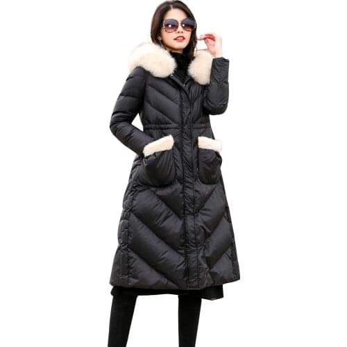 Winter Women Clothes 2020 Korean Vintage Fox Fur Collar Womens 90% White Duck Down Coat Female Jacket ZT4227
