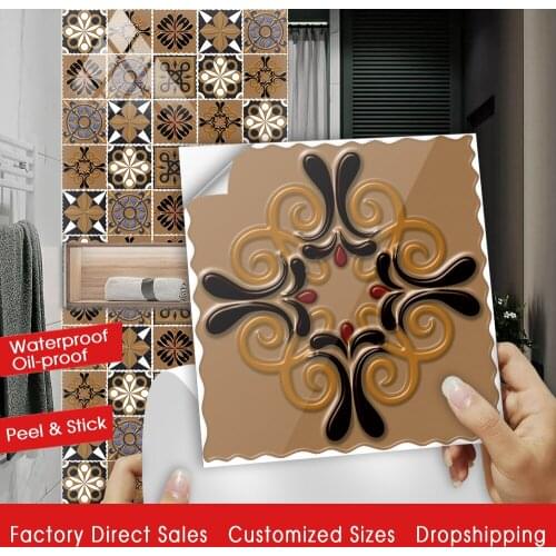 10pcs Retro Pattern Tiles Wall Sticker Kitchen Bathroom Home Renovation Wallpaper Waterproof Peel & Stick PVC Art Wall Decals