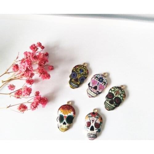 10pcs/pack Skull Enamel Charms Jewelry Earring Bracelets DIY Pendant Jewelry Making Golden Base