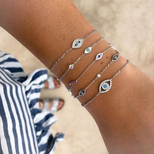 100% 925 sterling silver gold silver color micro pave shiny cz lightning evil eye charm delicate chain girls moon star bracelets