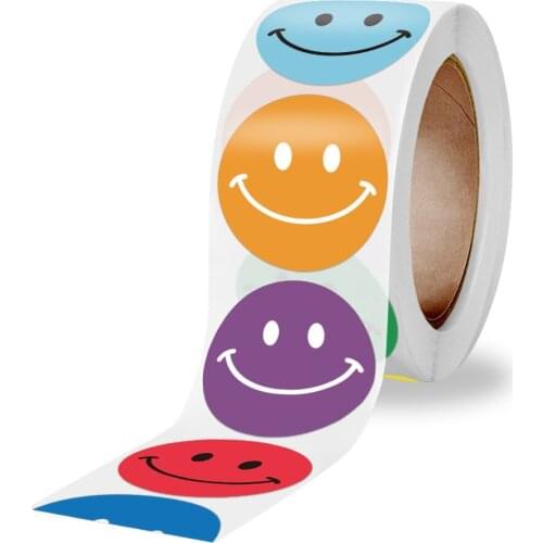 100 PCS Multi Color Smile Face Adhesive Label Full Color Printing 2.5 CM Diameter Circle Clear Color Sealing Sticker