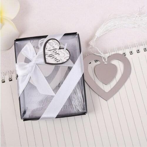 12PCS Love Story Double Heart Shape Metal Bookmark Wedding Favors&Event Party Supplies Book Marks Favor