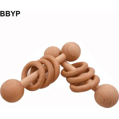 2PC Baby Teether Toys Beech Wooden Rattle Wood Teething Rodent Ring Musical Chew Play Gym Montessori Stroller For Children Goods