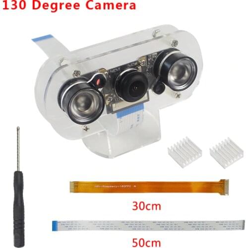 Raspberry Pi 4B Camera Focus Adjustable Night Vision 130° Fisheye 5MP Camera + 2 Infrared IR LED Lights + Cable for RPI 3B/3B