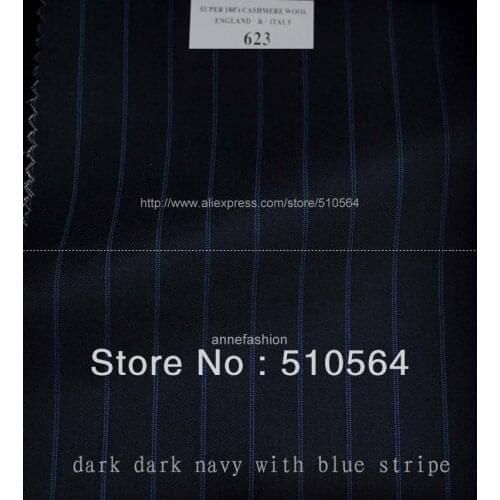 Free shipping 150s 100% wool Custom made suit Men dark dark navy with blue stripe Suit Three pieces Suit(jacket+pant+vest )