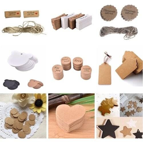 100 Pcs Paper Tags Kraft Paper Tag Head Label Festival Note DIY Blank Price Hang Tag Birthday Wedding Party Paper Cards Gift Tag