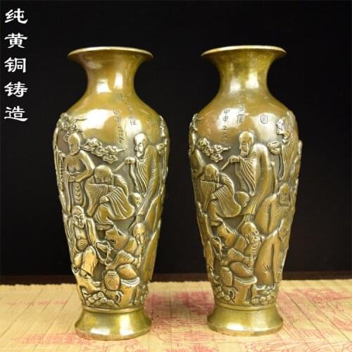 Bronze vase ornaments copper brass vase eighteen Arhats antique vase vase large business giftsroom Art Statue