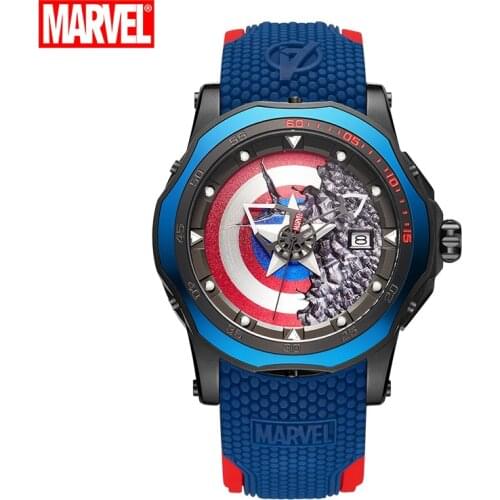 Disney Official Marvel The Avengers Captain America Cartoon Japan Quartz Casual Wristwatches Coated Glass 100m Waterproof Clock