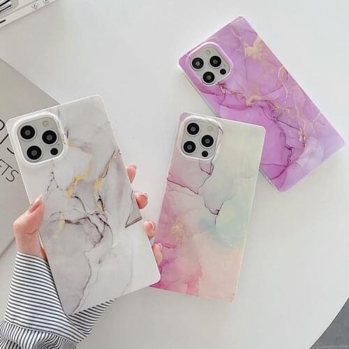 Colorful Marble Crack Square Phone Case For iphone 12 11 Pro XS Max 8 7 Plus SE 2020 X XR Cover Luxury Silicone Soft TPU Back