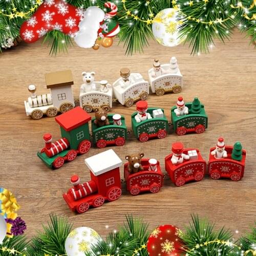 Merry Christmas Wooden Train Painted Santa Kids Toys For 2022 New Year Gift Snowman XMAS Home Decoration Pendant Dropshipping