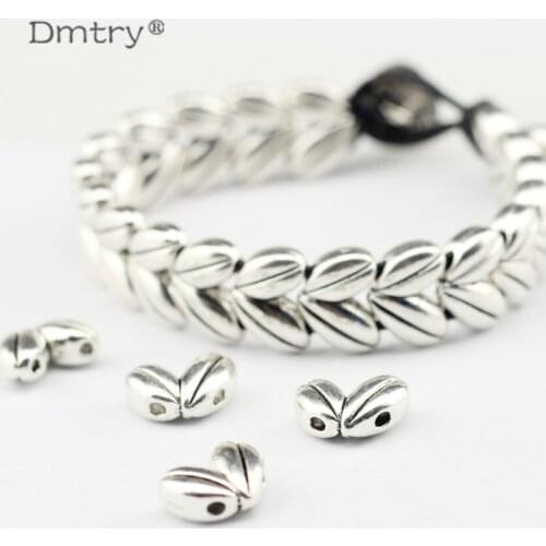 Dmtry 10pcs/lot Wholesale Brand Ancient Silver Spacer Beads Wheat Ears 1.5mm Leather Cord Bracelet DIY Jewelry Making LC0070